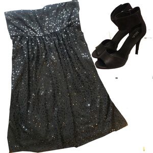 Black strapless sequin cocktail dress